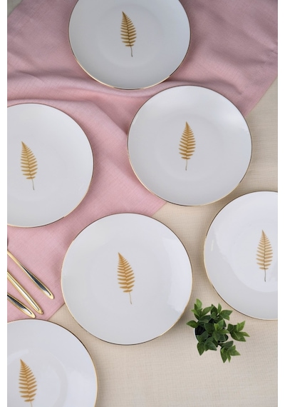 Tabak Evi Porselen Natura Fern Altın Yaldız Pasta Tabağı 20,50cm 6 Lı Çok Renkli
