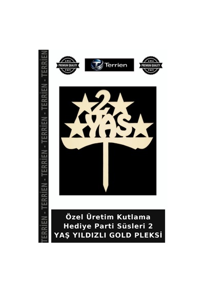 Özel Üretim Kutlama Hediye Parti Süsleri 2 Yaş Yıldızlı Gold Pleksi Altın