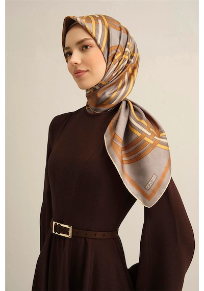 Armine 2025 İlkbahar - Yaz - Dj Saf İpek Eşarp Sura -9333 - 90 X 90 / Gri 32 Gri 32