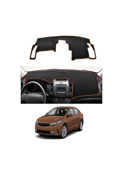 Kia - Cerato 2012+ Uyumlu Torpido Koruma Kılıfı - Kahverengi Şeritli