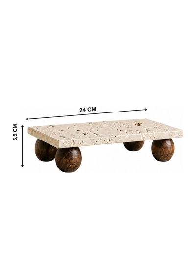 Dikdörtgen Akasya Top Ayaklı Traverten Sunumluk Sunum Tabağı 12x24 Cm Bej