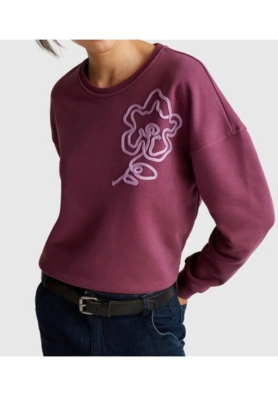 Diagonel Kumaş Çiçek İşlemeli Sweatshirt Gülkurusu Bordo