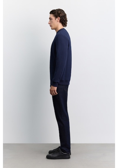 Avva Erkek Lacivert Bisiklet Yaka Kolay Ütülenen Jakarlı Regular Fit Sweatshirt A62y1250