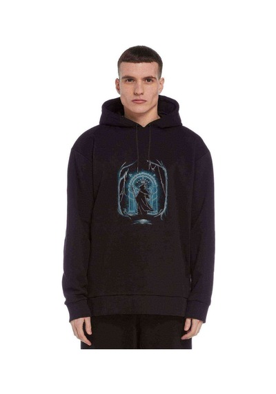 Of The Rings Speak Friend Metal Baskılı Siyah Erkek Sweatshirt
