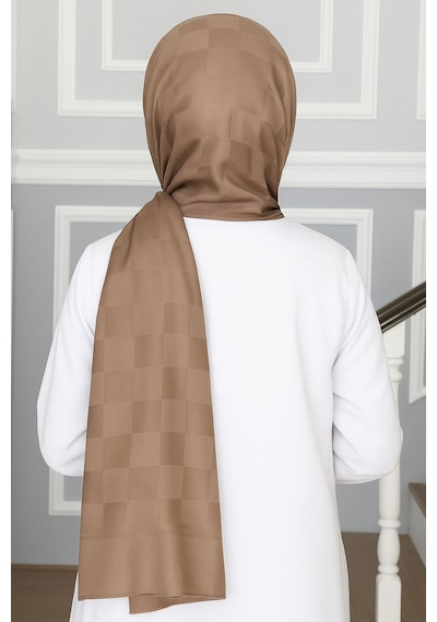 Mim Eşarp Emproyal Silver Jakar Dama Desenli Şal 75x190 Cm Vizon