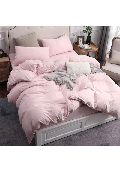 Soft Pink Çarşafı Lastikli Çift Kişilik Nevresim Takımı