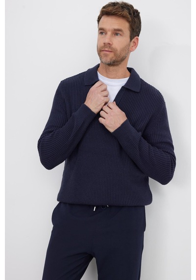 Tudors Erkek Slim Fit Dar Kesim Polo Yaka Lacivert Kazak-41795 Lacivert