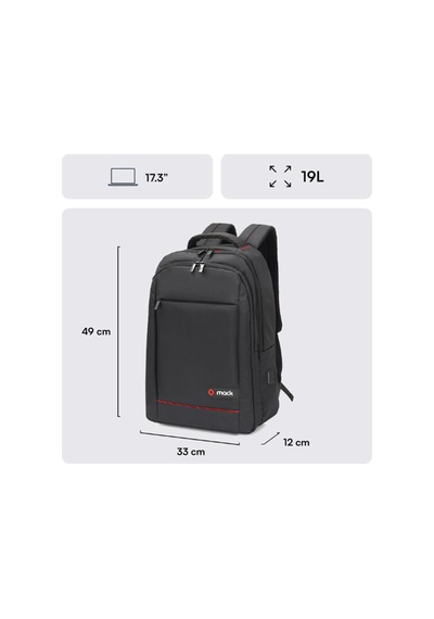 Mack Mcc-007 17.3" Office Usb Girişli Notebook Sırt Çantası Siyah Dahili Usb Şarj Portu