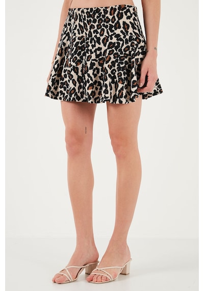 Lela Desenli Beli Lastikli Mini Bayan Şort Etek 5865118 Leopar