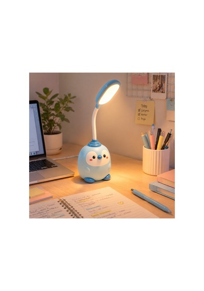 Pengulight Led Masa Lambası Sevimli Penguen Tasarım, Ayarlanabilir Başlık, Göz Yormayan Işık Mavi