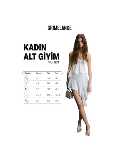 Grimelange Youes Kadın Regular Fit Dantel Detaylı Asimetrik Kesim Mini Beyaz Etek Beyaz