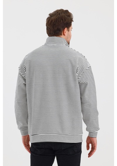 Alexander Gardi Alexandergardı Çizgili Dik Yaka Fermuarlı Comfort Kalıp Sweatshırt Unı-00247 001