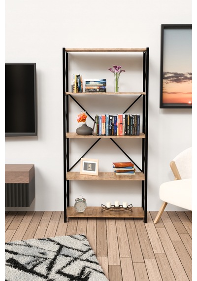 5 Geniş Raflı Kitaplık Metal Çerçeveli Modern Raf Çalışma Odası Ofis Salon Kitaplığı Evrak Rafı Atlantik Çam 5 Geniş Raflı Kitaplık Metal Çerçeveli Modern Raf Çalışma Odası Ofis Salon Kitaplığı Evrak Rafı Atlantik Çam