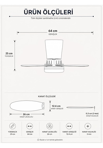 42w Tavan Vantilatörü Led Avize Armatür 64cm 5 Kanat 6 Kademeli Fan Ters Dönüş Ve Gece Lambası Modu Uzaktan Kuman