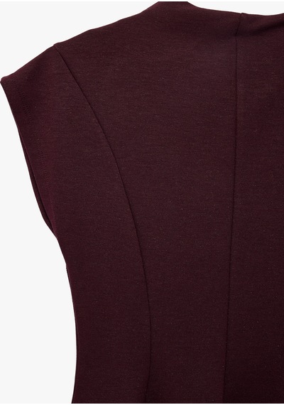 Koton Viskon Karışımlı Slim Fit Kolsuz Dik Yaka Peplum Bluz Bordo 7wak70012uk