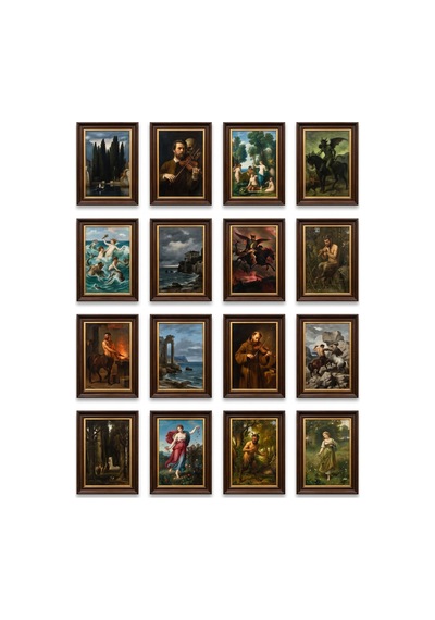 Arnold Böcklin Eserleri 16'lı Tablo Sticker Seti Laptop Defter Etiketi Çok Renkli