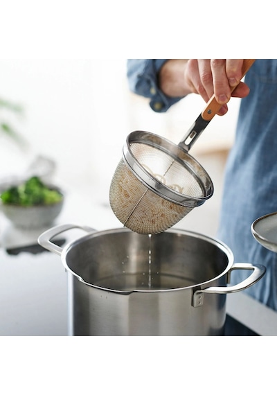 Ikea Vardagen Ahşap Saplı Makarna Süzgeci 30 X 14 Cm 0,9 L Krom Açık Bej Ahşap - Gümüş