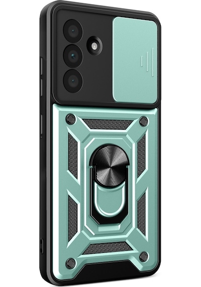 Samsung Galaxy A37 İle Uyumlu Kılıf Magnetik Standlı Kamera Korumalı Sürgülü Kapak Yeşil