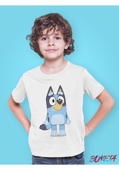 Bumeta Bluey Sevimli Köpek Kardeşler Bluey Çocuk Tişört T-shirt Beyaz