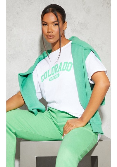 Beyaz Oversize Colorado T-shirt - Oversize Baskılı Beyaz