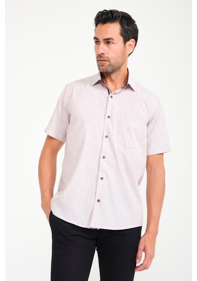 Klasik Kısa Kol Açık Zemin Kutu Desen Keten Cotton Hediye Kutulu Erkek Gömlek Fs-000745 - Kahverengi-1670