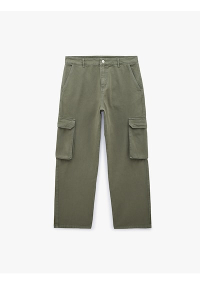 Koton Pamuklu Cepli Straight Fit Kargo Jean Pantolon Haki 6sam40324nd