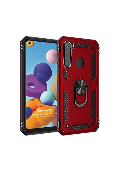 A21 Için Kılıf Military Ring Holder Siyah Galaxy A21 İle Uyumlu Kılıf - Siyah Diğer