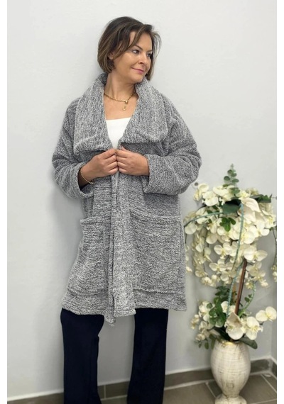 Mia Butik Kadın Gri Peluş Hırka Gri