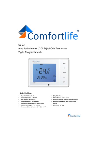 Comfortlife SL03 Kablolu Oda Termostatı