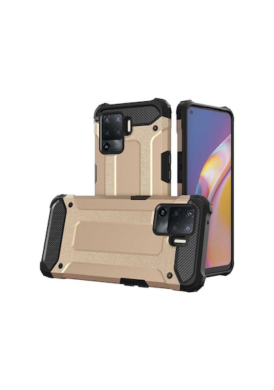 Kilifone - Oppo Uyumlu Reno 5 Lite - Kılıf Çift Katman Zırh Tank Crash Military Kapak - Gold