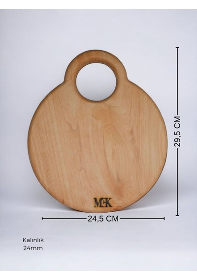 Doğrama Tahtası & Sunumluk Yuvarlak Kulplu 29.5 24.5 Cm Ahşap