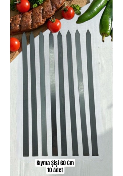 Kebap Kıyma Şişi 10 Adet 60 Cm Genişlik 2 Cm,2 Mm Kalınlık -silm