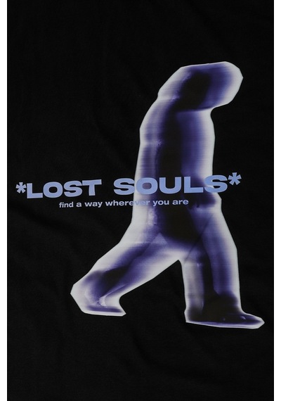 Lost Souls Baskılı Beyaz Unisex Oversize Siyah