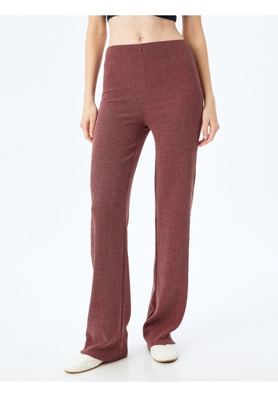 Koton Standart Bel Dokulu Bol Paça Pantolon Bordo 5wak40104ek Bordo