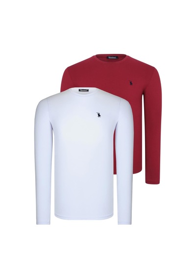 İkili Set T8588 Dewberry Yuvarlak Yaka Erkek Sweatshırt-beyaz-bordo Beyaz-bordo
