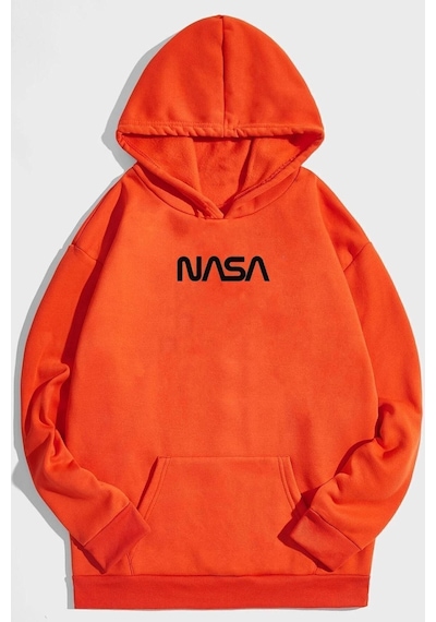 Uyguntarz Unisex Nasa Baskılı Sweatshirt Turuncu