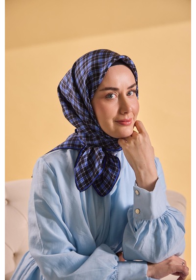 Silk Home Twill İpek Eşarp Ekose Morcivert Çok Renkli