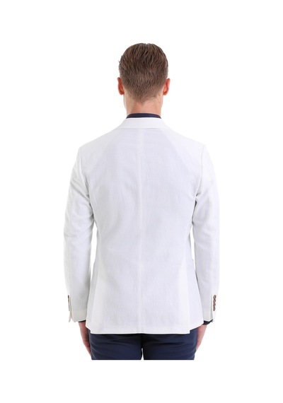 Hatemoğlu Beyaz Comfort Fit Düz Mono Yaka Casual Keten Ceket Beyaz