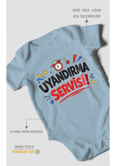 Morivokids Uyandırma Servisi Kısa Kollu Bebek Body %100 Pamuk Bebe Mavisi