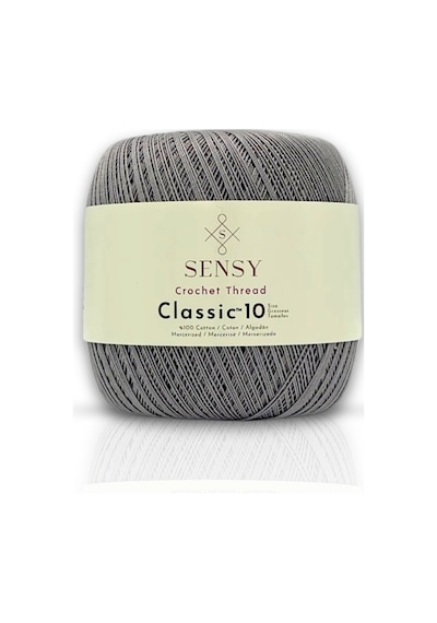 Sensy Classic 10 Tığ İpi 100% Merserize Pamuk Örgü İpi, Dantel İpi, Giza Mısır Pamuğu Gri