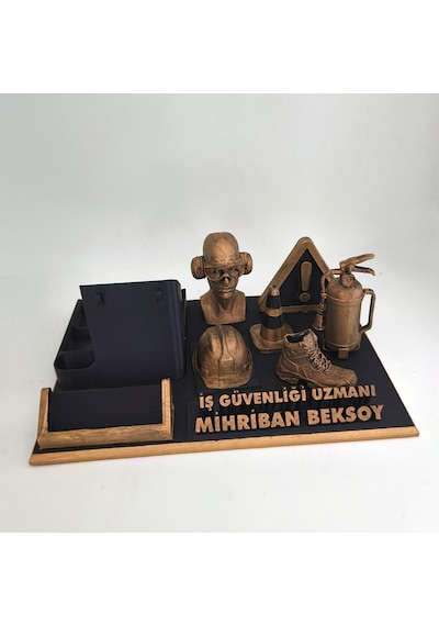 Kişiye Özel İş Güvenliği Uzmanı Masa İsimliği Ve Kartvizitlik Gold - Siyah