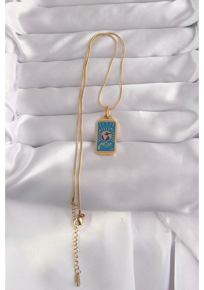 316l Çelik Gold Renk Mavi Mineli El Figür Tarot Kolye - Tj-bko9040