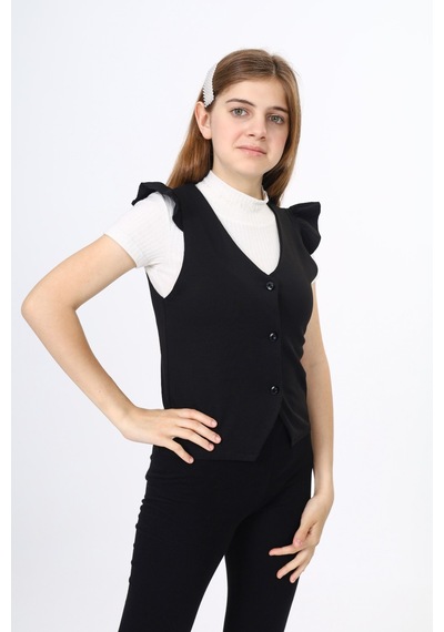 Toontoy Kids Toontoy Kız Çocuk Fırfır Detaylı Düğmeli V Yaka Blazer Okul Yeleği - Astarsız Siyah Toontoy Kids Toontoy Kız Çocuk Fırfır Detaylı Düğmeli V Yaka Blazer Okul Yeleği - Astarsız Siyah