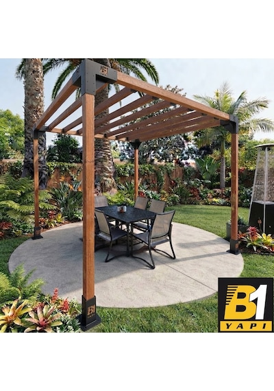 Ahşap Pergola-kamelya Ara Bağlantılı Set Siyah