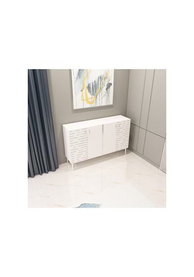 Salkım 120 Cm Konsol, Tv Ünitesi, Çok Amaçlı Dolap Beyaz-gümüş Beyaz-gümüş