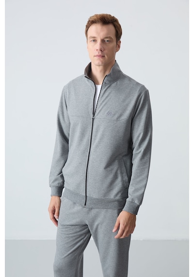 Tommy Life Gri Melanj Pamuklu Kalın Yumuşak Dokulu Comfort Fit Basic Erkek Eşofman Takım - 85260 GRİ MELANJ