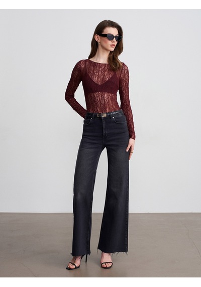 Dilvin 32764 Kayık Yaka Dantel Top-bordo