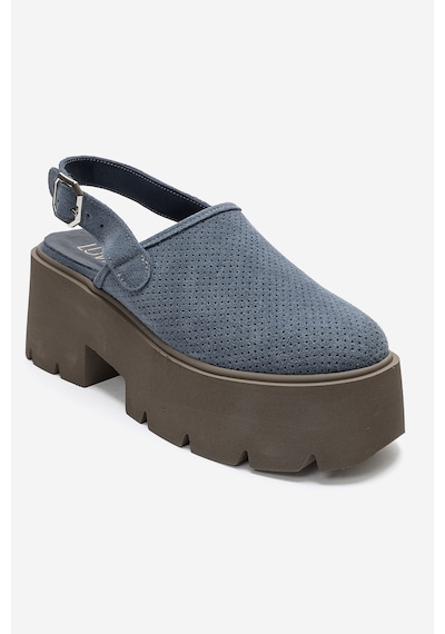 Luvi Shoes Caldrıs Kot Mavi Süet Hakiki Deri Önü Kapalı Kalın Platform Tabanlı Kadın Sandalet