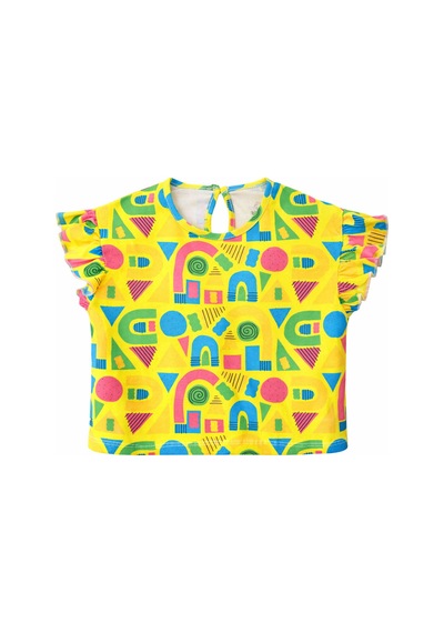 Haribo Lisanslı Fırfırlı Kollu Desenli T-shirt Tayt Takım Sarı