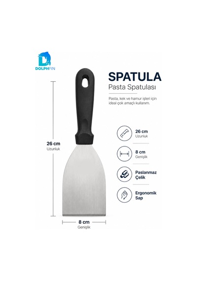 Pasta Spatulası 26 Cm Paslanmaz Çelik Geniş Yüzeyli Kek Börek Lazanya Servis Spatulası 26x8 Cm Siyah
